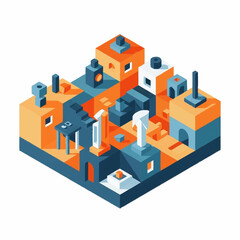 Fototapeta premium Abstract isometric cityscape with geometric shapes and structures.