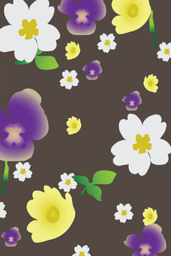 Minimal Violet and Primrose Seamless Floral Pattern Vector. A modern seamless floral pattern featuring violet blossoms paired with delicate primrose flowers in a minimal vector style