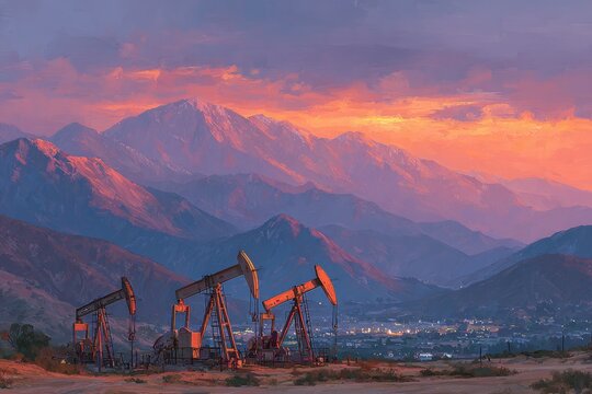 Navigating the complexities of global oil crises and market dynamics. Glamorous lifestyle. A detailed exploration of oilfields: intricate machinery and global impact. Advertising photo.