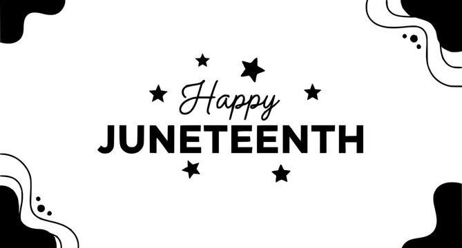 Happy juneteenth graphic with stars and abstract shapes, freedom day