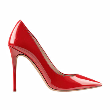 Realistic red high heel stiletto shoe isolated on transparent background