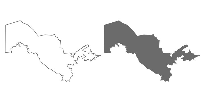 Uzbekistan map vector icon set.Uzbekistan map gray line and silhouette icon 