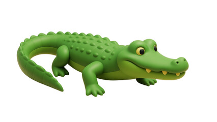 Fototapeta premium 3D a cute green cartoon crocodile with a funny character expression isolated