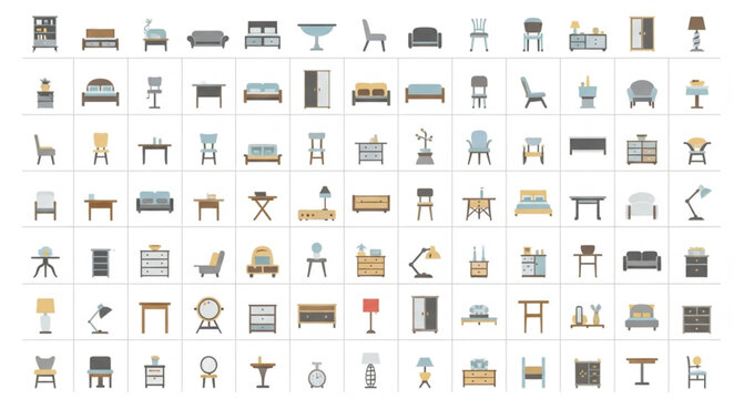 Collection of Furniture Icons Vector Illustration.