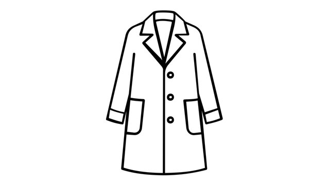 Minimalist black line art vector icon illustration of a classic long winter overcoat or trench coat with buttons and pockets, perfect for fashion, apparel, and everyday clothing design.
