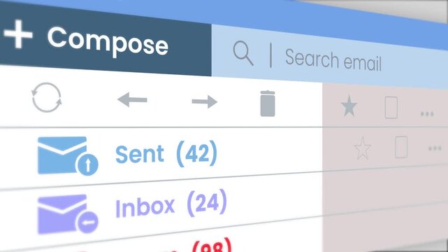 Email client software counter text animation isolated on grey background