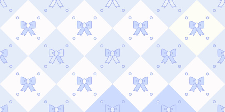 Pastel blue and cream argyle pattern with delicate ribbon bows