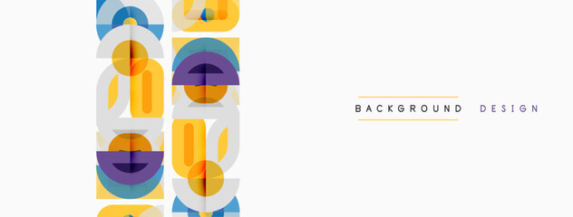 Obraz na płótnie Canvas Abstract geometric pattern. Circles, squares, rectangles overlap creating colorful visual effect. Minimalist design suitable for backgrounds.