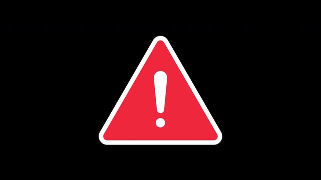 Red warning triangle icon on dark background pop up animation strong alert symbol Prores Alpha Channel 4K 60fps