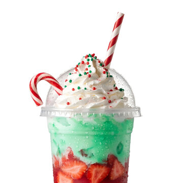 festive holiday christmas themed milkshake in disposable cup