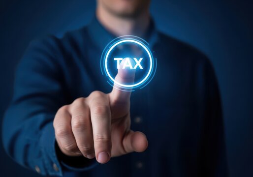 A person pressing a virtual tax button on a digital interface.