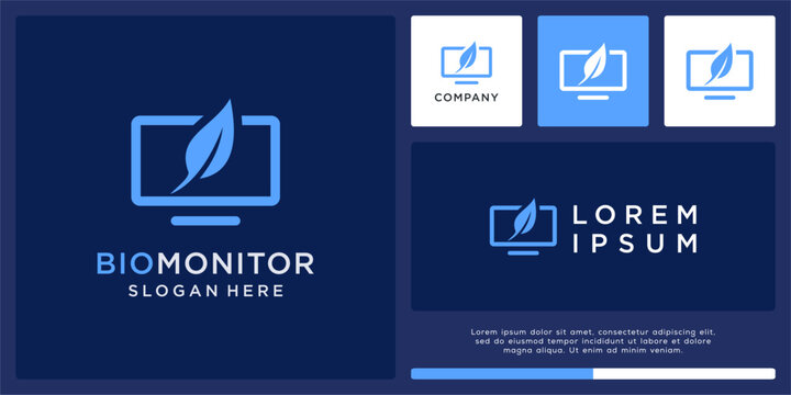 Bio monitor logo design template with leaf