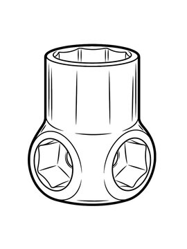 Line art double hex socket isolated 