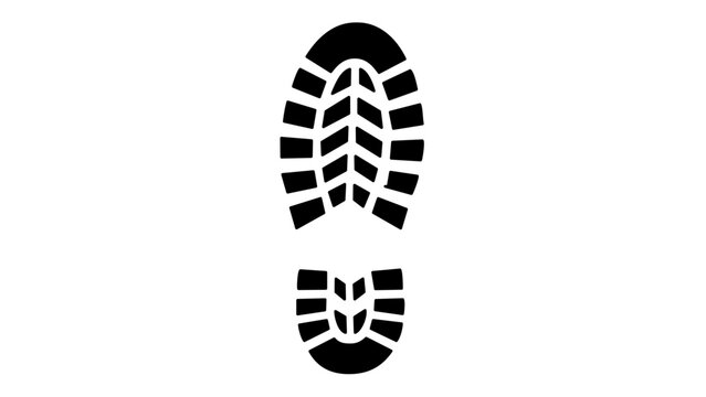 Minimalist black and white boot footprint vector icon, flat illustration of a shoe sole tread pattern for hiking, walking, or forensic tracking, scalable AI-generated graphic design element.