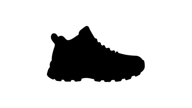 Black silhouette vector icon of a hiking boot or athletic sneaker shoe, minimalist flat design illustration for footwear fashion, sports, and outdoor activities, scalable AI-generated graphic.