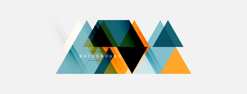 Abstract geometric shapes overlap, creating modern design. Orange, teal, gray colors dominate composition. Minimalist style.
