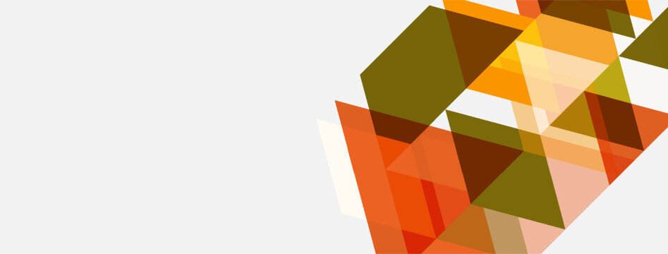 Abstract geometric shapes, orange, brown, yellow tones. Minimalist design, clean lines, modern aesthetic. Composition focuses right side.