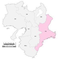 Fototapeta premium [日本地図] 関西地方 三重県の府県名入り位置地図
