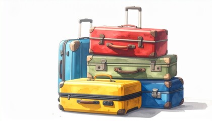 Naklejka premium Stack of Multicolored Suitcases for Travel