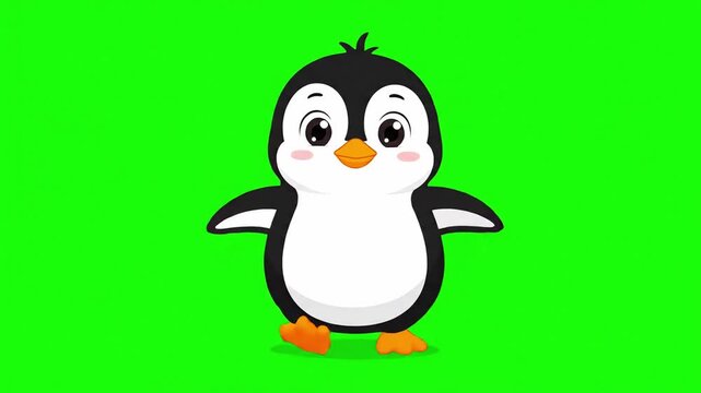 penguin cartoon isolated on Green screen