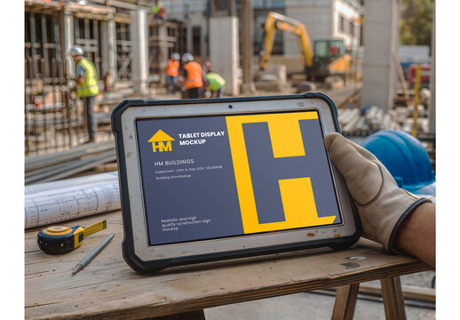 Tablet in a Construction Site Mockup