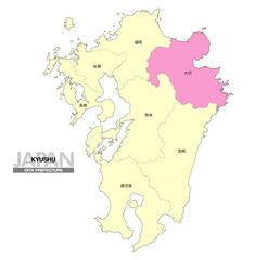 Fototapeta premium [日本地図] 九州の大分県の県名入り位置地図