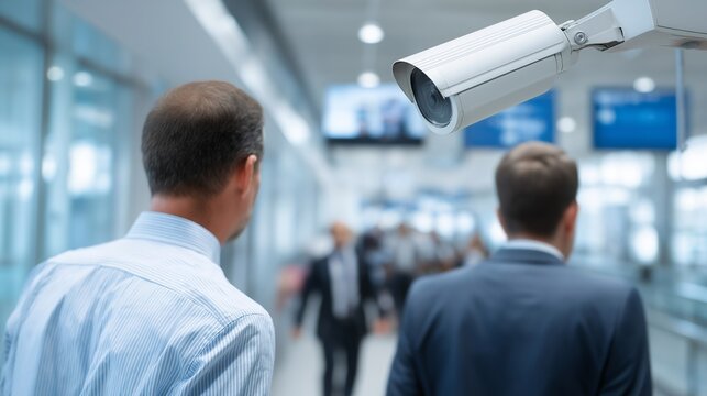 Airport security using AI behavioral analysis to detect suspicious activities in busy terminal, computer vision algorithms processing passenger flow patterns on surveillance network, ideal for