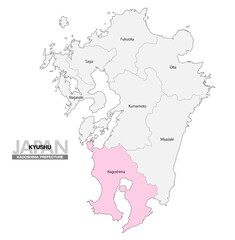 Fototapeta premium [日本地図] 九州の鹿児島県の県名入り位置地図 (英語)