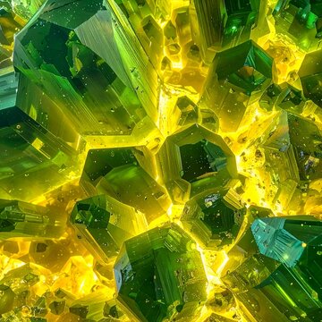 Luminous Green Crystals - A Captivating Close-Up of Geometric Brilliance.