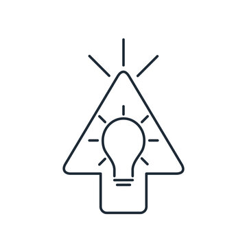 A control arrow with a light bulb and rays. Apply and take advantage of a new idea or innovation.Vector linear icon illustration isolated on white background.