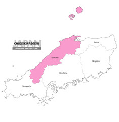 Fototapeta premium [日本地図] 中国地方の島根県の県名入り位置地図 (英語)