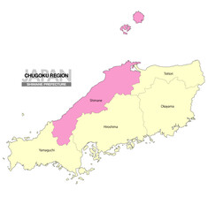 Fototapeta premium [日本地図] 中国地方の島根県の県名入り位置地図 (英語)