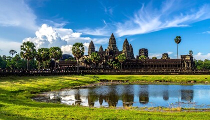 Obraz premium Angkor Wat Temple Silhouette With Reflective Moat.