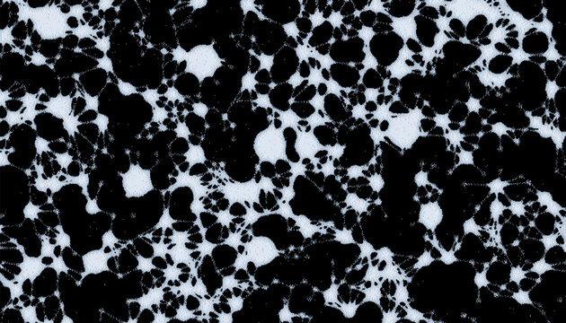 Abstract liquid metaball background with organic network structure. Flowing morph lines, blobs and digital dither pixel web pattern. Vector