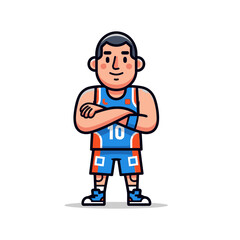 Obraz premium Cartoon Basketball Player Standing Confident with Arms Crossed, Number 10 Jersey