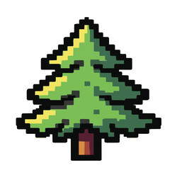 Fototapeta premium Pixel art illustration of a green pine tree with retro 8-bit aesthetic, stylized coniferous evergreen tree isolated on a plain white background for game design and creative projects