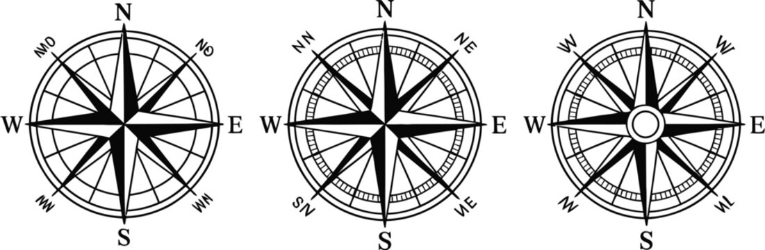 Compass rose sketch vector, hand drawn nautical wind rose illustration with classic directional design for maritime maps and retro navigation graphics.