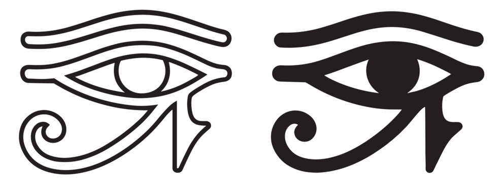 egyptian eye of horus symbol icon set with outline and filled vector illustration isolated on transparent background
