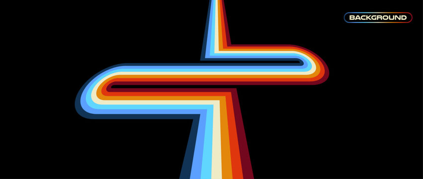 Vintage striped retro background, colorful curved lines. 1970s 1980s 1990s style abstract wave pattern for poster, banner or cover