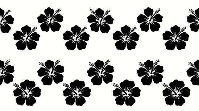 Seamless black hibiscus flower pattern on white background for textiles, wallpapers and design projects