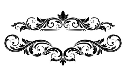 Fototapeta premium Black floral scrollwork vector ornate flourishes decorative border design