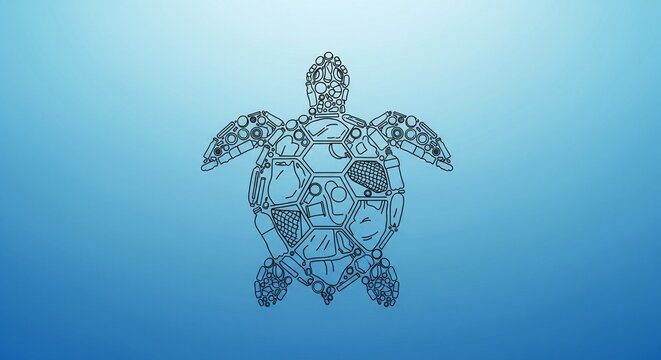 Ocean plastic pollution illustration of a sea turtle surrounded by debris