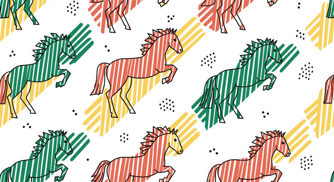 Abstract Horses with Stripes and Geometric Backgrounds