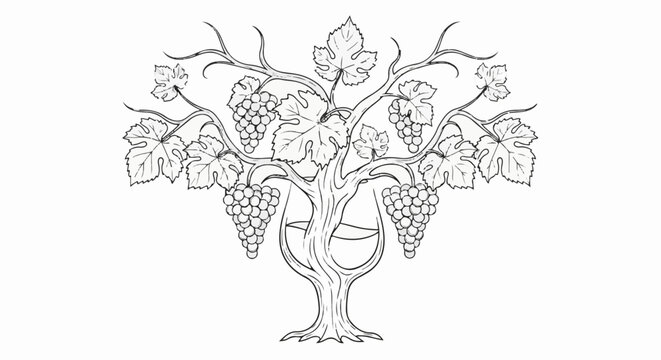 Stylized vine with grapes and wine glasses