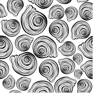 Seamless vector pattern with large conch seashells. Marine design. Summer ocean pattern for textile, wallpaper, fabric and interior design.