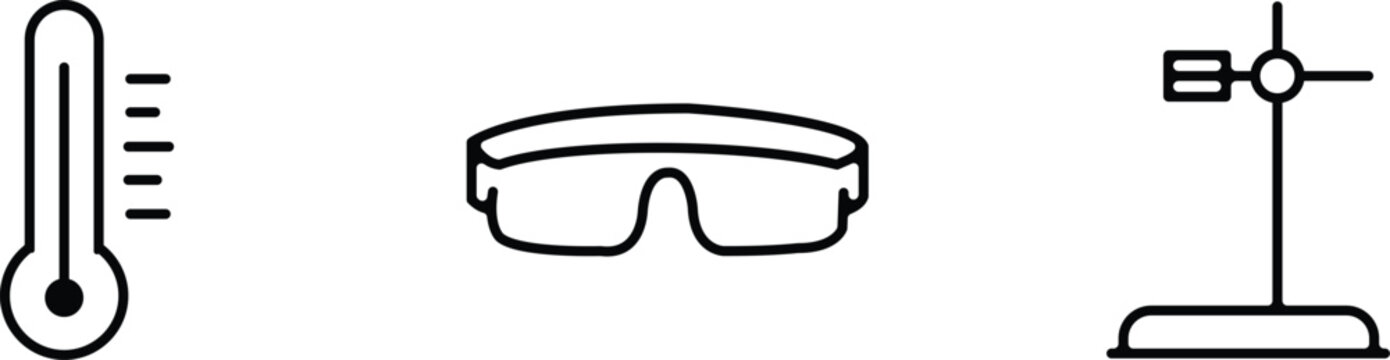 Scientific instruments illustration thermometer goggles and anemometer depicted in black and white