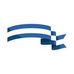 Obraz premium A blue ribbon banner unfolds in a dynamic motion on a white background.