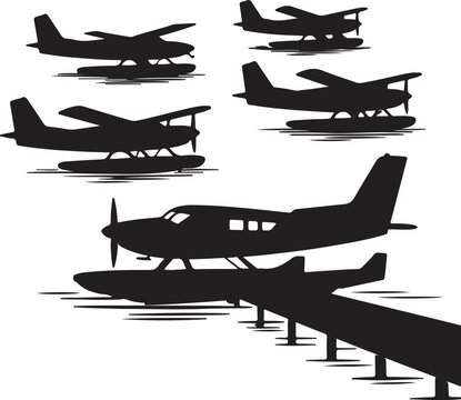 Sea plane Bush Planes icon, Landing on water or docked, flat black travel vehicle vector symbol
