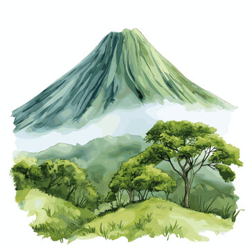 Mount Nyamuragira. Mount Nyamuragira hand drawn watercolor illustration on white background
