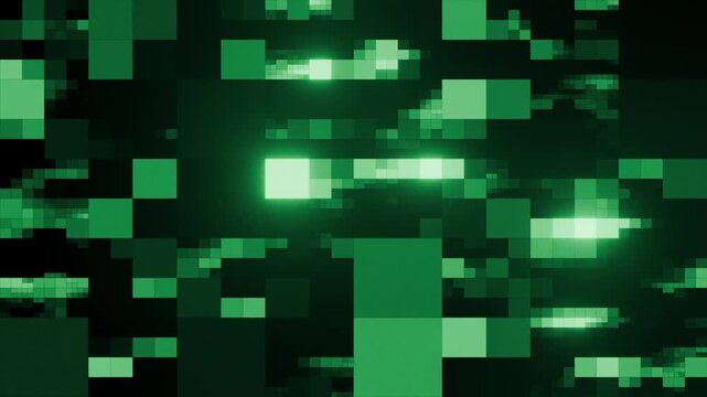 Flashing glowing green data blocks animation seamless loop